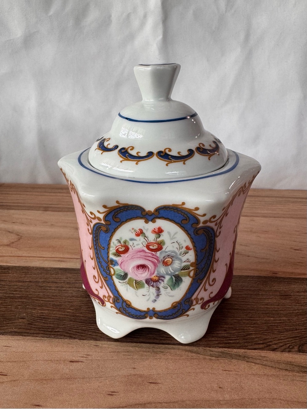 Limoges Pink Blue and Gold Porcelain Lidded Jar
